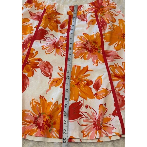 Apt. 9 Brand Orange Red Floral Flare Mid-Rise Skirt Knee Length Women's Size 12 - Picture 10 of 13